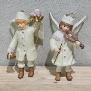 Victorian Style Ceramic Sparkling Angel Christmas Ornaments Lot Of 2 Costco
